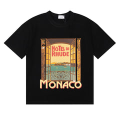 RHUDE "Hotel Di Rhude Monaco" Graphic Print T-Shirt - Black