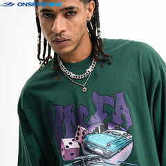 ONSEVENINE Classic Car and Dice Graphic Long-Sleeve Tee