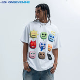 ONSEVENINE 3D Emoji Character Grid Graphic Tee