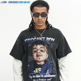 ONSEVENINE "Arrogant Boy" Graphic Layered-Effect Tee