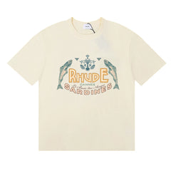 RHUDE "Sardines" Graphic Print T-Shirt - Cream