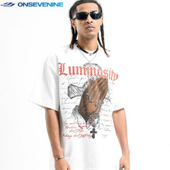 ONSEVENINE "Luminosity" Praying Hands Graphic Tee