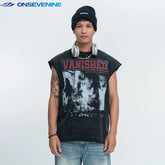 ONSEVENINE "Vanished" Distressed Graphic Sleeveless Tee