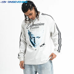 ONSEVENINE "Expression" Cyber-Graphic Long-Sleeve Shirt