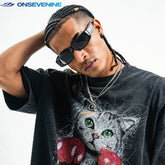 ONSEVENINE Boxing Cat Graphic Tee