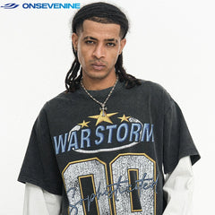 ONSEVENINE "War Storm" Graphic Layered-Effect Tee