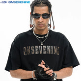 ONSEVENINE Snakeskin-Applique Lettered Black Tee