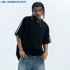 ONSEVENINE Striped Piping Raglan Tee