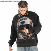 ONSEVENINE Racing Helmet & Flames Black Sweatshirt