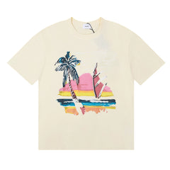 RHUDE "Sunset Beach" Graphic Print T-Shirt - Cream