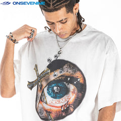 ONSEVENINE "Heaven" Eye and Cross Graphic Tee