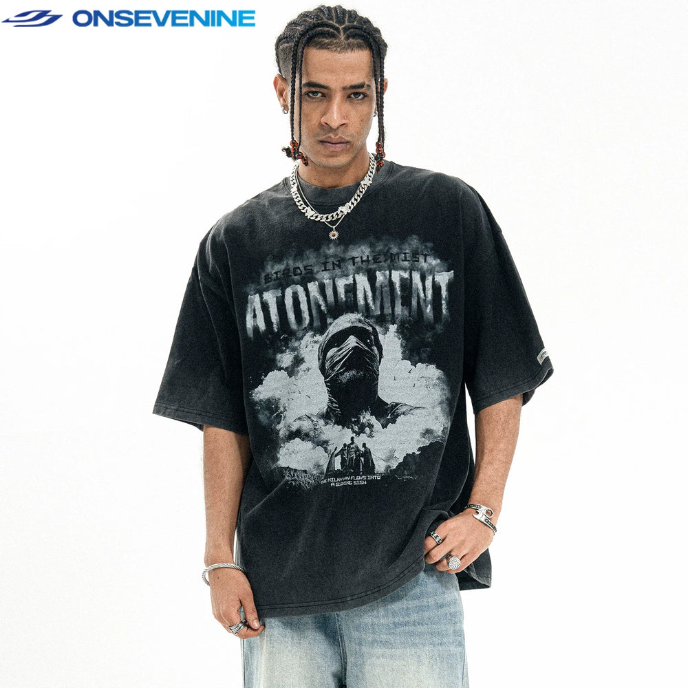 ONSEVENINE "Atonement" Distressed Graphic Tee