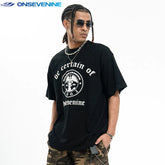 ONSEVENINE Emblem & Gothic Typography Tee