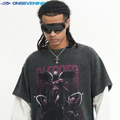 ONSEVENINE Winged Angel Graphic Layered-Effect Tee