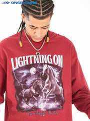 ONSEVENINE "Lightning On" Horses Graphic Long-Sleeve Shirt