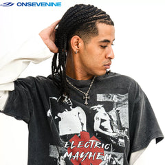 ONSEVENINE "Electric Mayhem" Rock Band Graphic Layered-Effect Tee