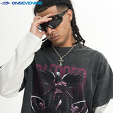 ONSEVENINE Winged Angel Graphic Layered-Effect Tee