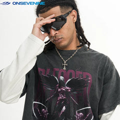 ONSEVENINE Winged Angel Graphic Layered-Effect Tee