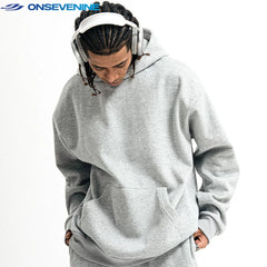 ONSEVENINE Heather Grey Minimalist Pullover Hoodie