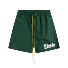 RHUDE Small Script Logo Drawstring Athletic Shorts - Dark Green