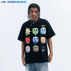 ONSEVENINE 3D Emoji Character Grid Graphic Tee
