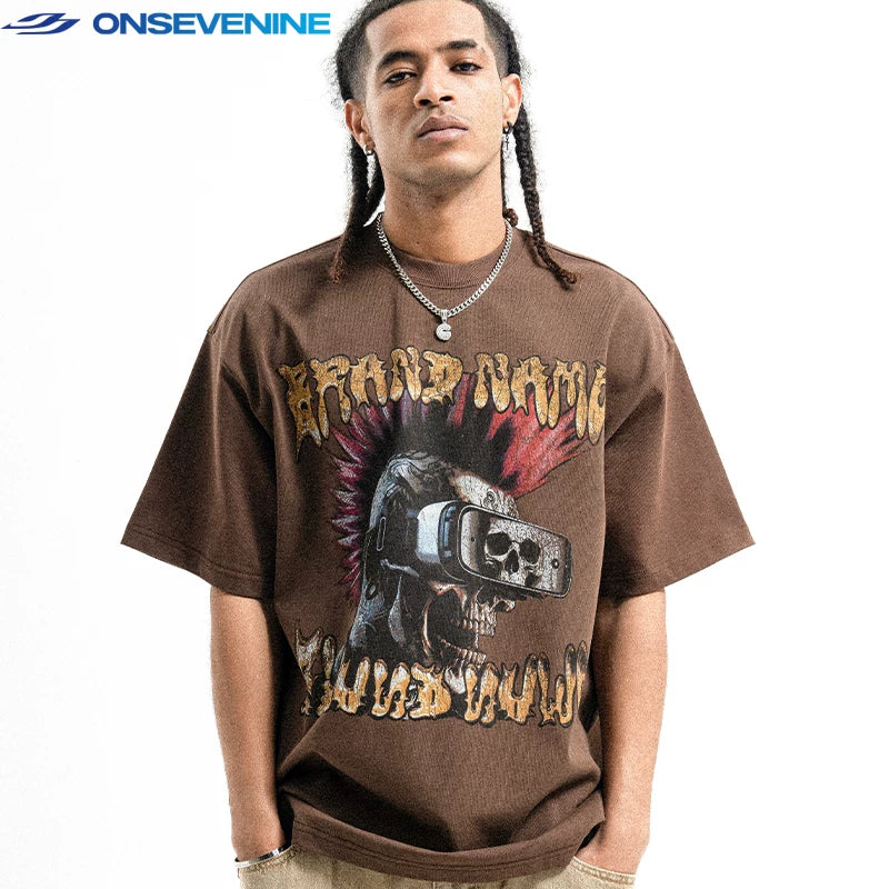 ONSEVENINE Cyber Punk Skull Graphic Tee