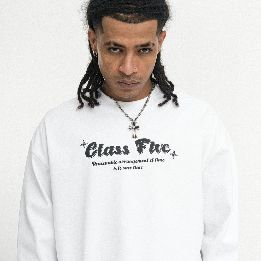 ONSEVENINE "Class Five" Typographic Long-Sleeve Shirt