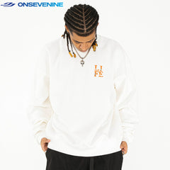 ONSEVENINE "LIFE" Back-Graphic Black Sweatshirt