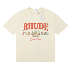 RHUDE "Bay of Angels Yacht Club" Graphic Print T-Shirt - Cream