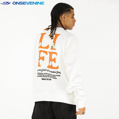 ONSEVENINE "LIFE" Back-Graphic Black Sweatshirt