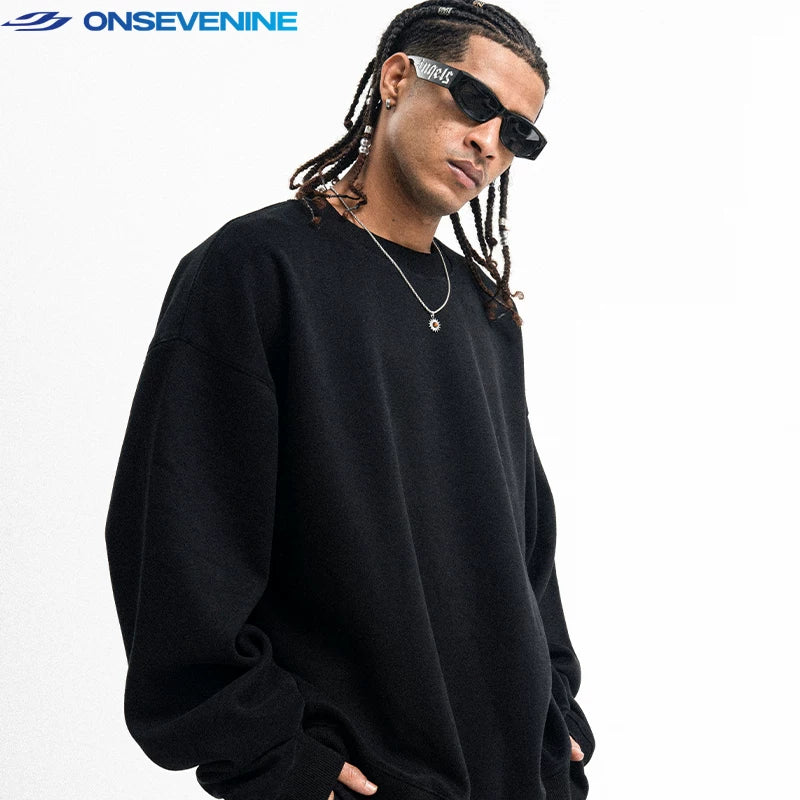 ONSEVENINE Heather Grey Minimalist Crewneck Sweatshirt
