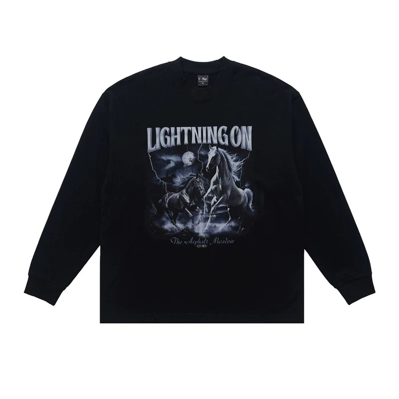 ONSEVENINE "Lightning On" Horses Graphic Long-Sleeve Shirt