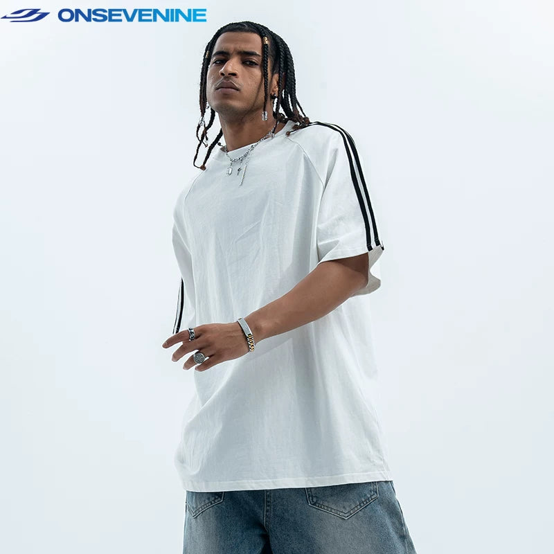 ONSEVENINE Striped Piping Raglan Tee