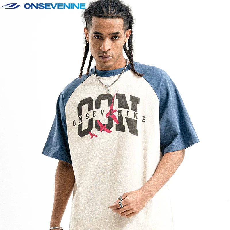 ONSEVENINE Raglan Colorblock "OON" Bird Graphic Tee