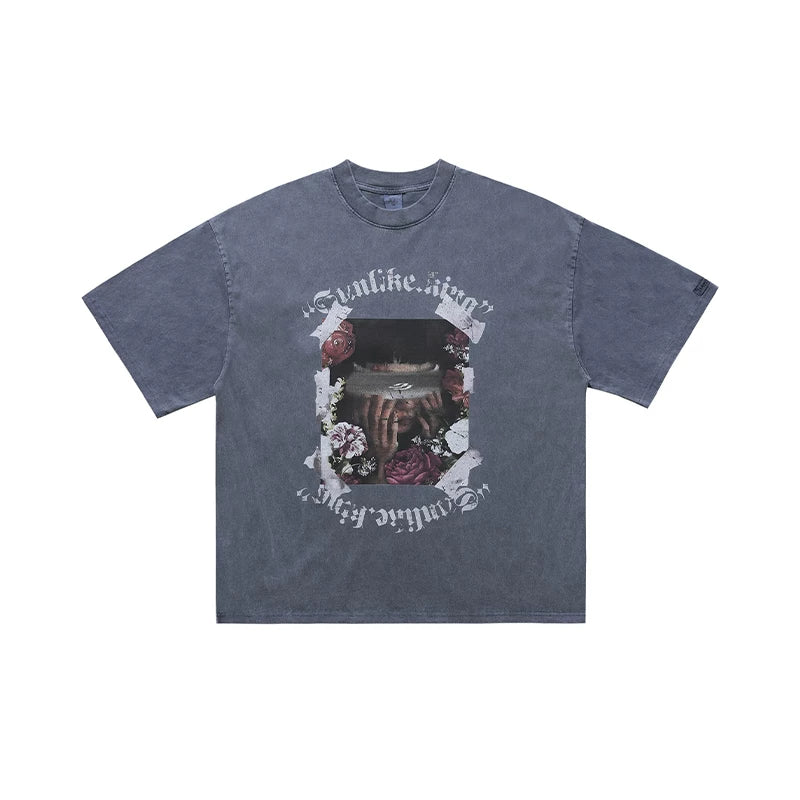 ONSEVENINE Roses and Blindfolded Figure Graphic Tee