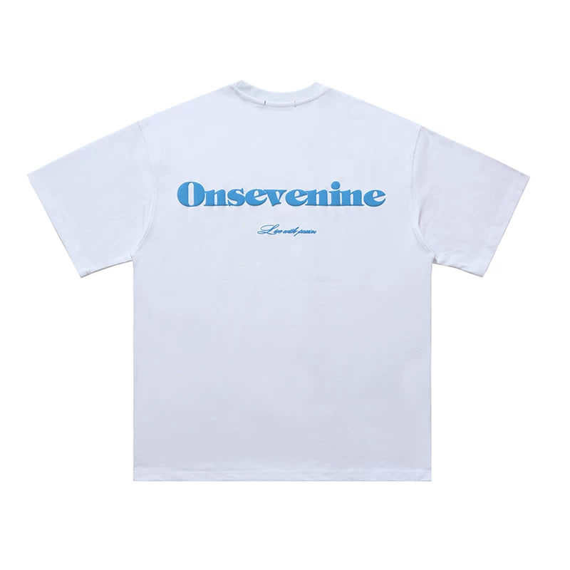 ONSEVENINE "Live with Passion" Blue Lettering White Tee