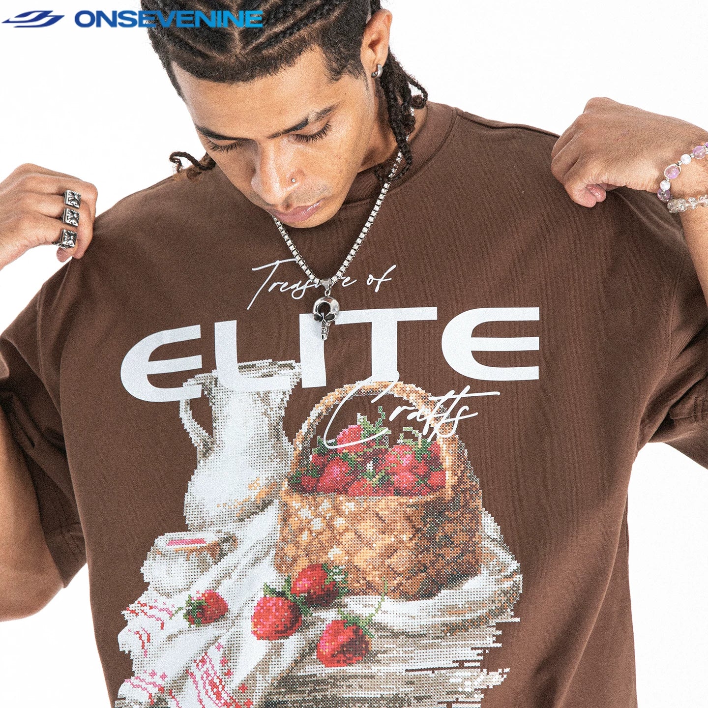 ONSEVENINE "Elite Crafts" Strawberry Basket Graphic Tee