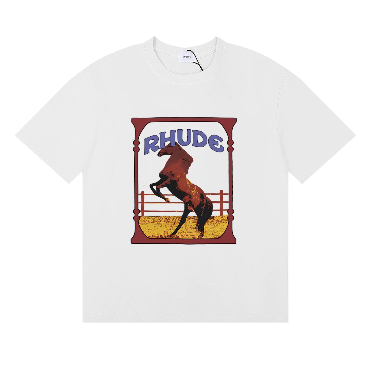RHUDE Graphic Print T-Shirt - White Rearing Horse Motif