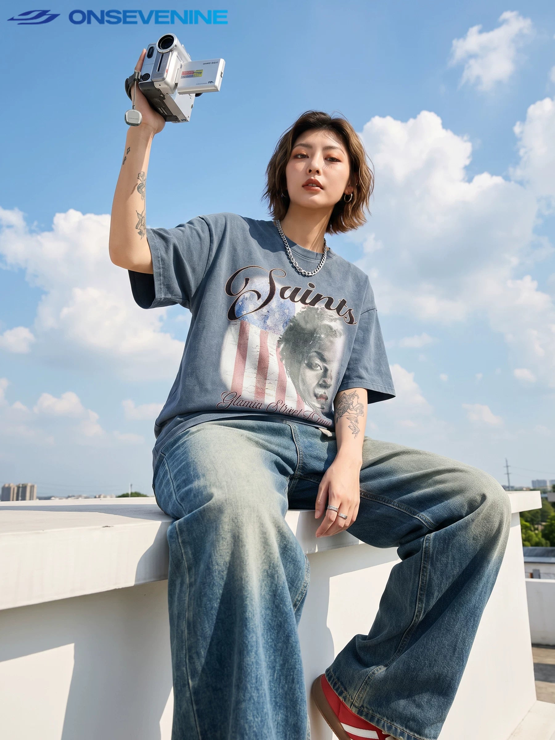 ONSEVENINE "Saints" Flag & Portrait Graphic Tee