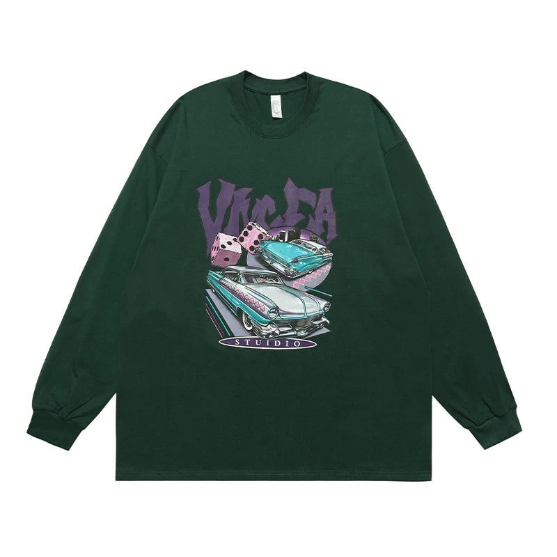 ONSEVENINE Classic Car and Dice Graphic Long-Sleeve Tee