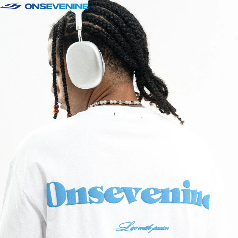 ONSEVENINE "Live with Passion" Blue Lettering White Tee