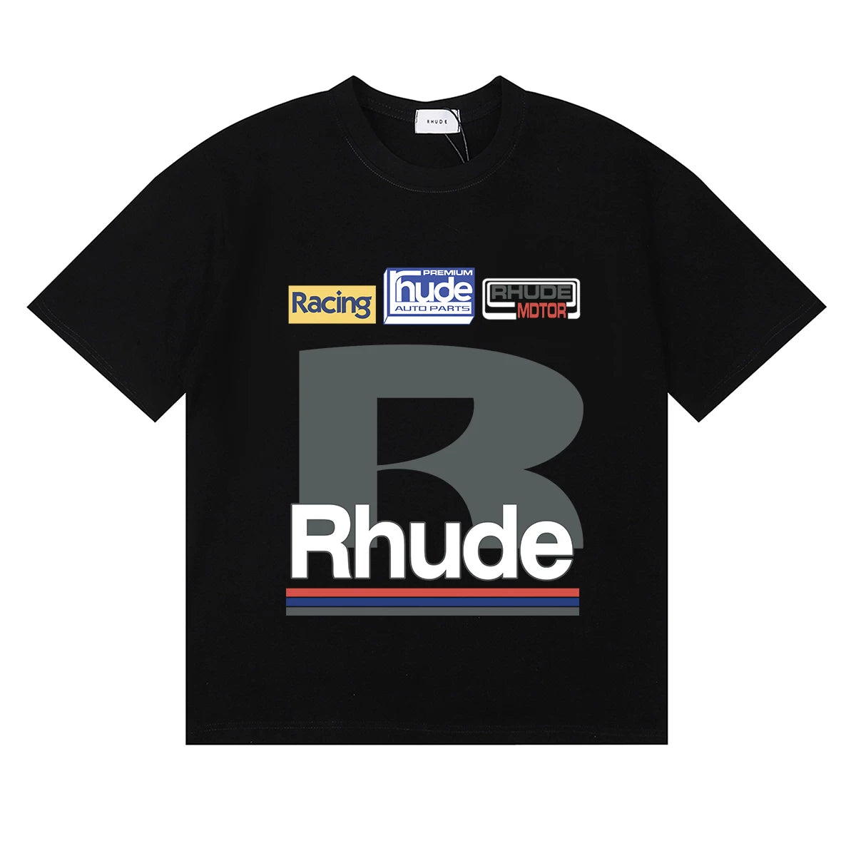 RHUDE Racing Motif Graphic Print T-Shirt - Black
