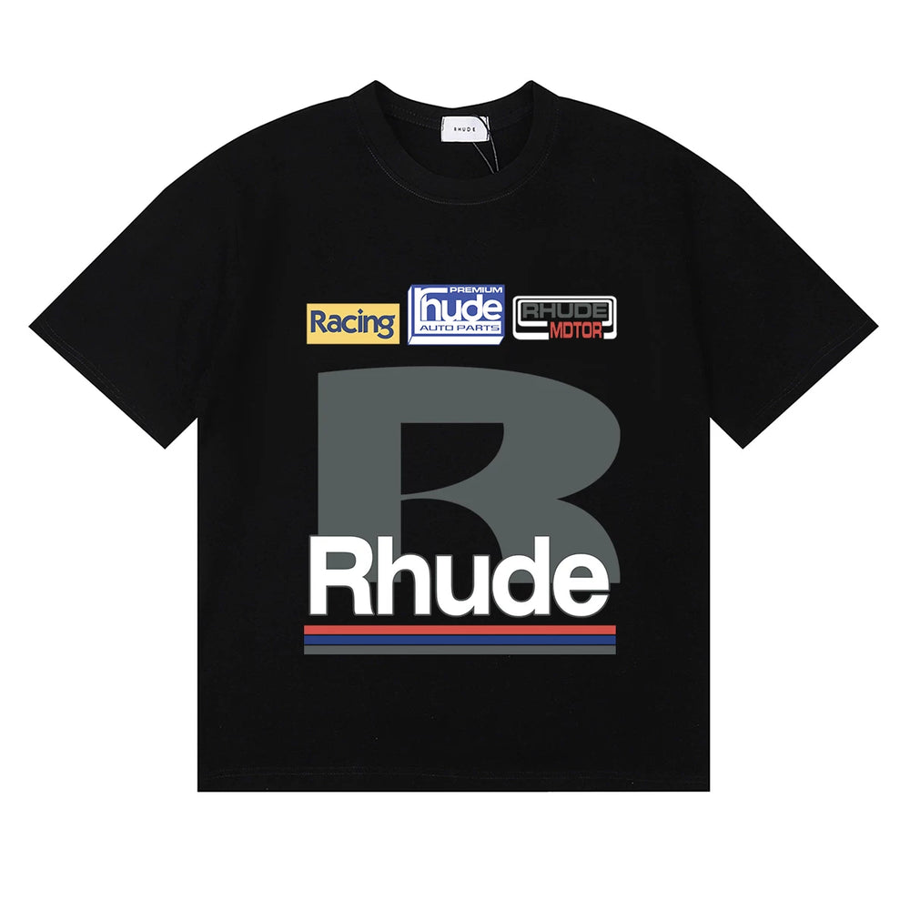 RHUDE Racing Motif Graphic Print T-Shirt - Black