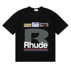 RHUDE Racing Motif Graphic Print T-Shirt - Black