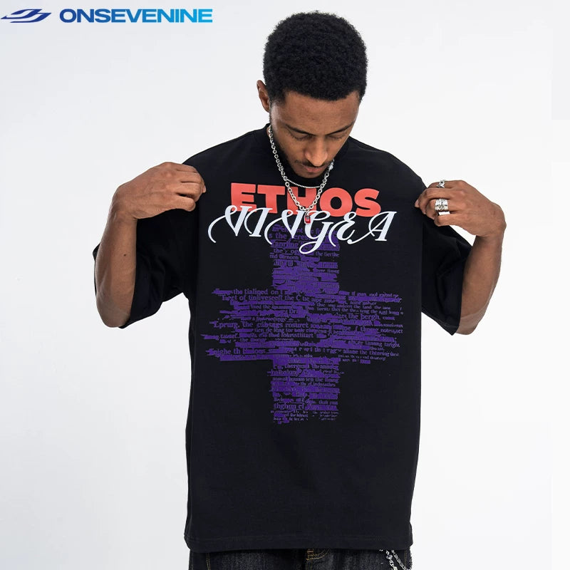 ONSEVENINE "Ethos" Typography Cross Graphic Tee