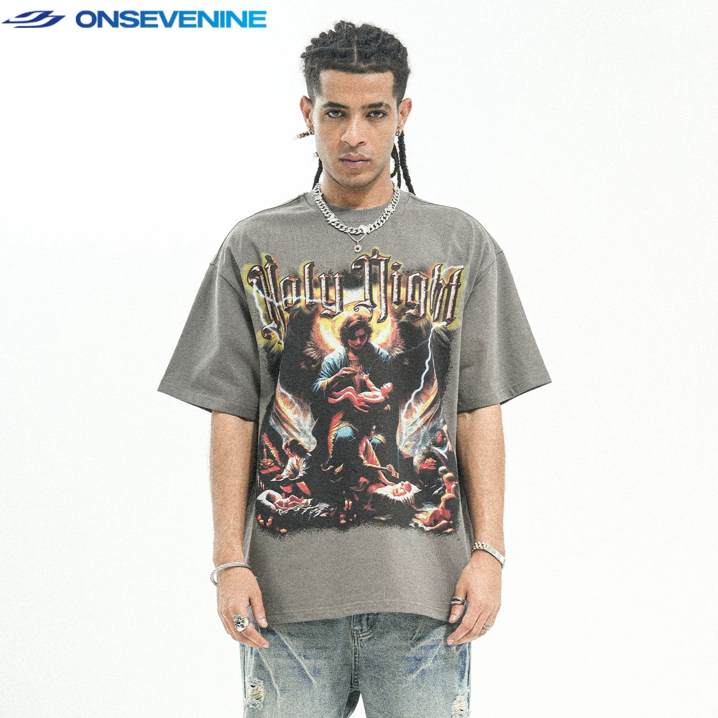 ONSEVENINE "Holy Night" White Graphic Tee