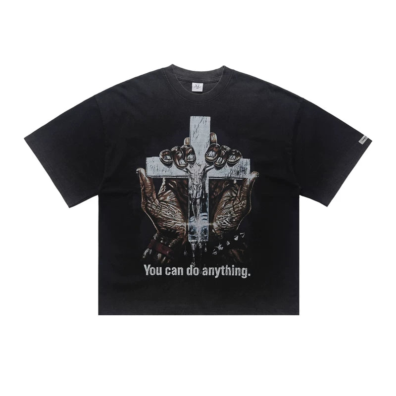 ONSEVENINE Grasping Hands Cross Graphic Tee