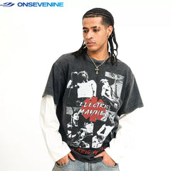 ONSEVENINE "Electric Mayhem" Rock Band Graphic Layered-Effect Tee