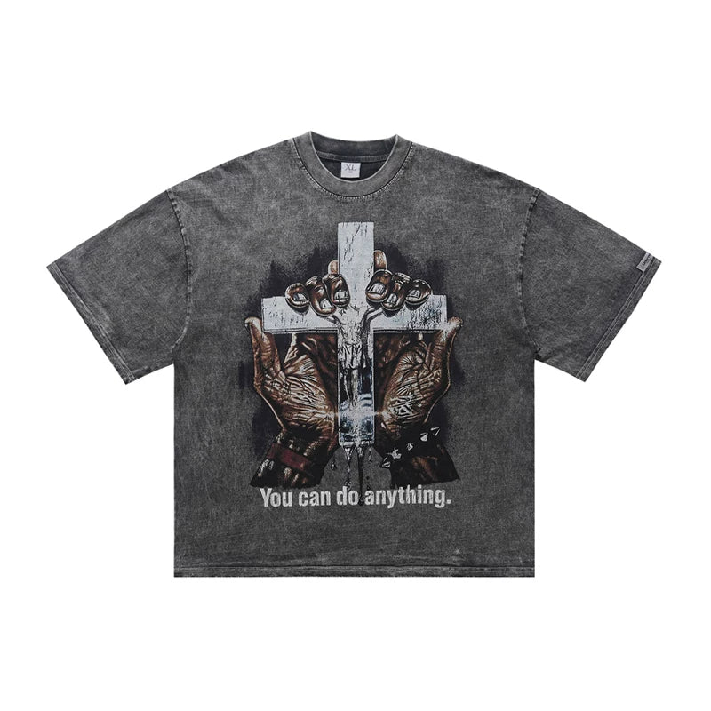 ONSEVENINE Grasping Hands Cross Graphic Tee