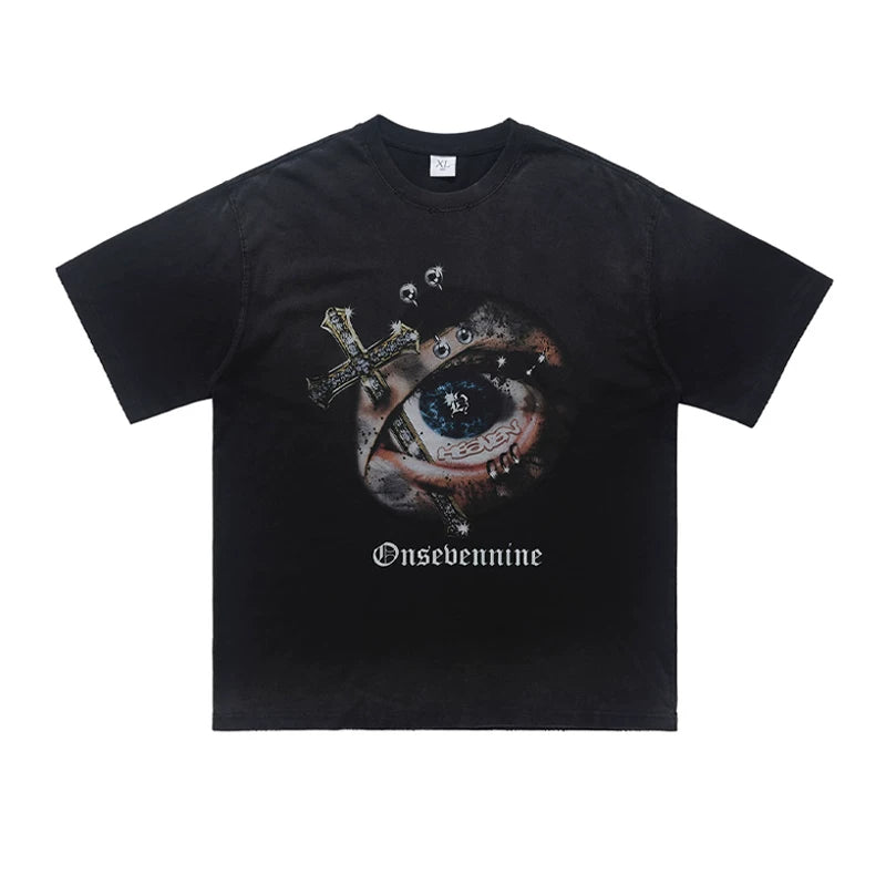 ONSEVENINE "Heaven" Eye and Cross Graphic Tee